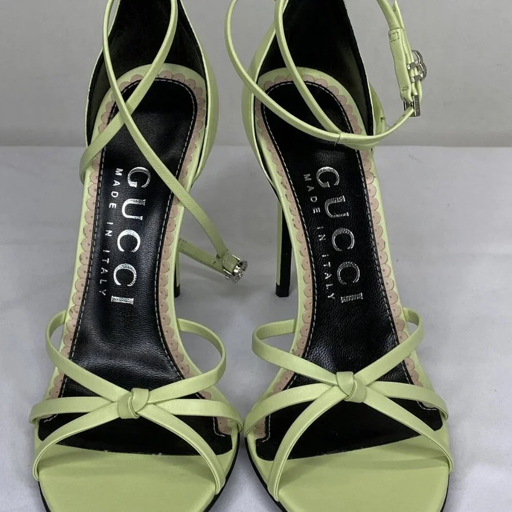 Gucci Womens Sandals Pistachio Green Size 7 Charlotte Nappa GG Buckle Heeled - Picture 13 of 13
